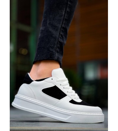 KB-X8 Kuback Beyaz Siyah Cilt Yüksek Taban Günlük Spor Ayakkabı