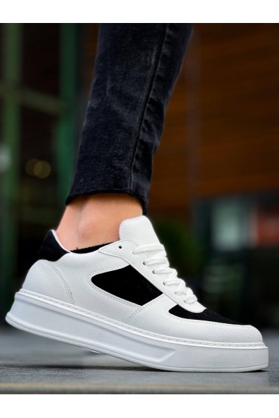 KB-X8 Kuback Beyaz Siyah Cilt Yüksek Taban Günlük Spor Ayakkabı