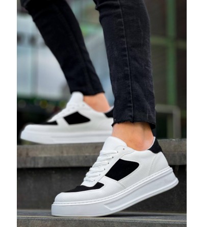 KB-X8 Kuback Beyaz Siyah Cilt Yüksek Taban Günlük Spor Ayakkabı