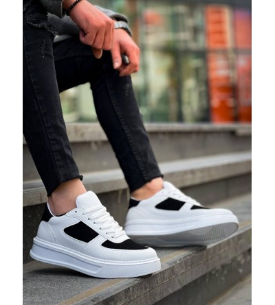 KB-X8 Kuback Beyaz Siyah Cilt Yüksek Taban Günlük Spor Ayakkabı