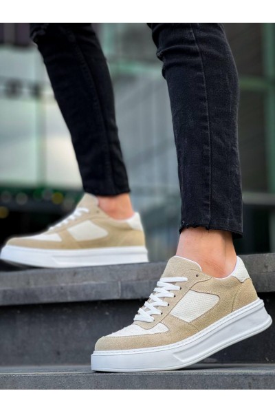 KB-X8 Kuback Bej Keten Süet Yüksek Taban Günlük Spor Ayakkabı