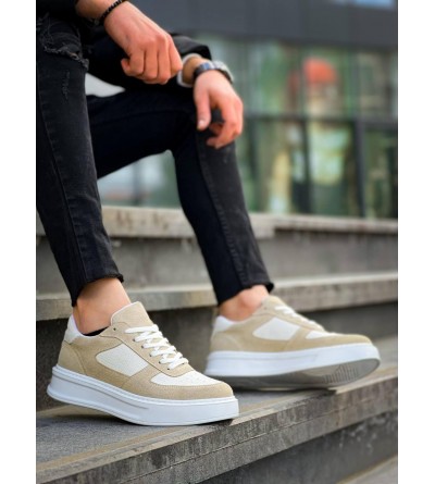 KB-X8 Kuback Bej Keten Süet Yüksek Taban Günlük Spor Ayakkabı