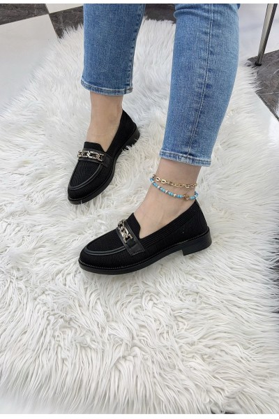 KB-021 Kuback Siyah Triko Siyah Taban U Toka  Günlük Kadın Ayakkabı