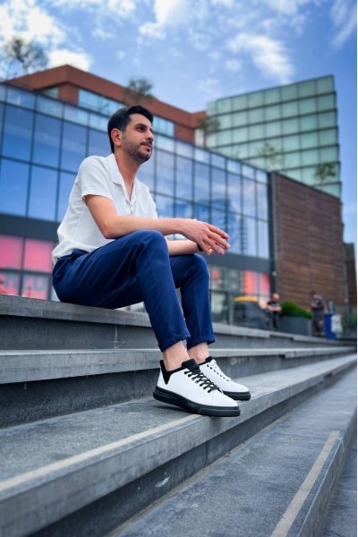 KB-X204 Kuback Beyaz Siyah Keten Siyah Yüksek Taban Günlük Erkek Spor Ayakkabı