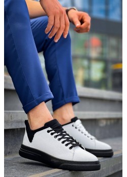 KB-X204 Kuback Beyaz Siyah Keten Siyah Yüksek Taban Günlük Erkek Spor Ayakkabı