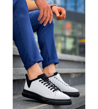 KB-X204 Kuback Beyaz Siyah Keten Siyah Yüksek Taban Günlük Erkek Spor Ayakkabı