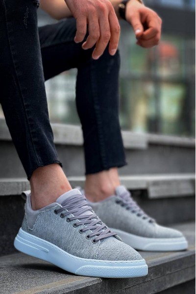 KB-X204 Kuback Gri Keten Beyaz Yüksek Taban Günlük Erkek Spor Ayakkabı