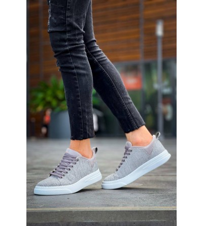 KB-X204 Kuback Gri Keten Beyaz Yüksek Taban Günlük Erkek Spor Ayakkabı