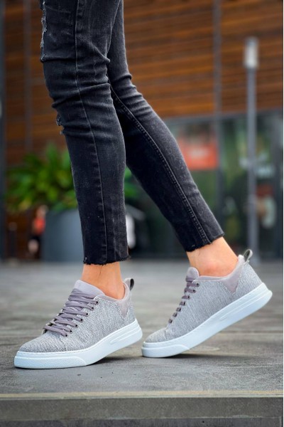 KB-X204 Kuback Gri Keten Beyaz Yüksek Taban Günlük Erkek Spor Ayakkabı