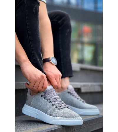 KB-X204 Kuback Gri Keten Beyaz Yüksek Taban Günlük Erkek Spor Ayakkabı