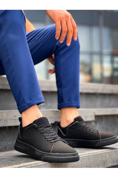 KB-X204 Kuback Siyah Keten Siyah Yüksek Taban Günlük Erkek Spor Ayakkabı