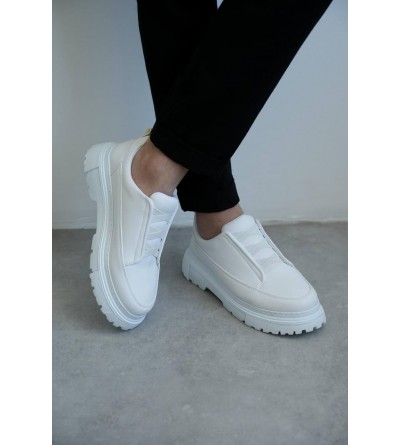 KB-703 Kuback Beyaz Cilt Lastikli Günlük Erkek Ayakkabı