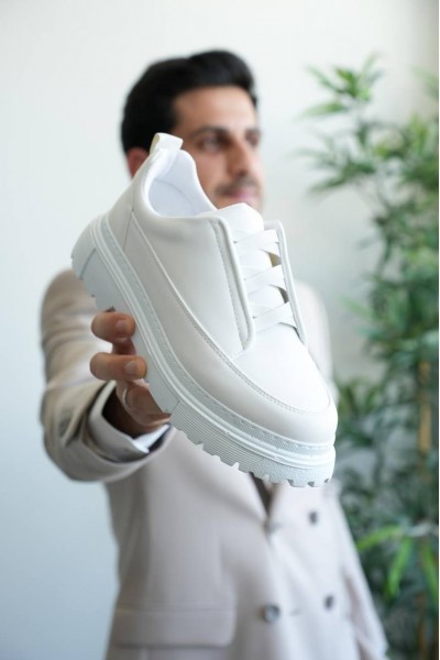 KB-703 Kuback Beyaz Cilt Lastikli Günlük Erkek Ayakkabı