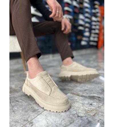 KB-703 Kuback Bej Süet Lastikli Günlük Erkek Ayakkabı