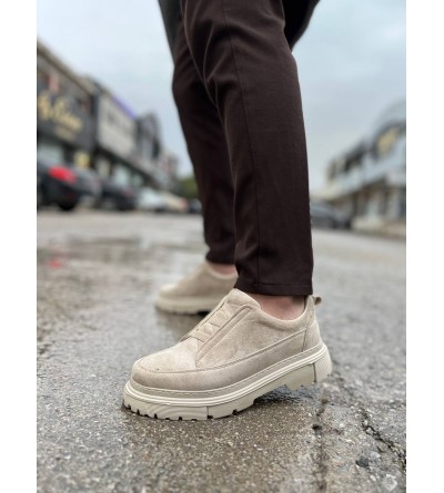 KB-703 Kuback Bej Süet Lastikli Günlük Erkek Ayakkabı
