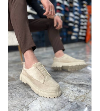 KB-703 Kuback Bej Süet Lastikli Günlük Erkek Ayakkabı