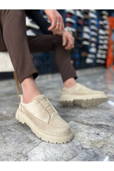 KB-703 Kuback Bej Süet Lastikli Günlük Erkek Ayakkabı
