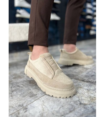 KB-703 Kuback Bej Süet Lastikli Günlük Erkek Ayakkabı