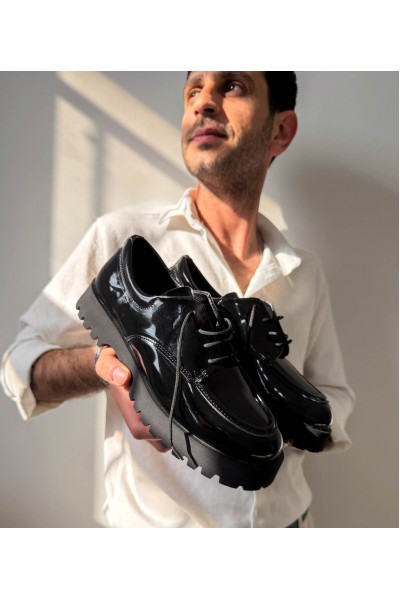 KB-KX6 Kuback Kömür Rugan Bağcıklı Günlük Unisex Ayakkabı