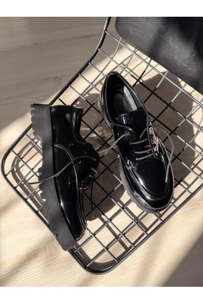 KB-KX6 Kuback Kömür Rugan Bağcıklı Günlük Unisex Ayakkabı