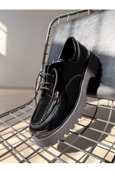 KB-KX6 Kuback Kömür Rugan Bağcıklı Günlük Unisex Ayakkabı