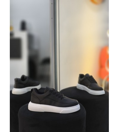 KB-X12 Kuback Siyah Cilt Beyaz Taban Günlük Erkek Ayakkabı