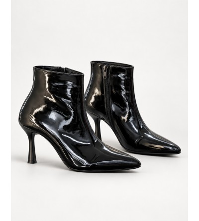 BayTuluk BT-S8 Siyah Rugan Sivri Burun 8 cm Yüksek Topuklu Stiletto Kadın Bot
