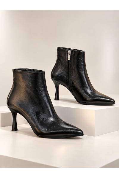 BayTuluk BT-S8 Siyah Yanki Sivri Burun 8 cm Yüksek Topuklu Stiletto Kadın Bot