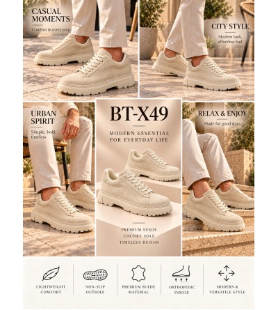 BayTuluk BT-X49 Bej Süet Yüksek Taban Bağcıklı Erkek Günlük Ayakkabı