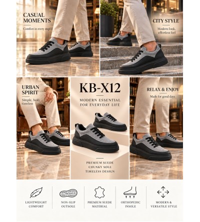 KB-X12 Kuback Siyah Gri Detaylı Günlük Erkek Ayakkabı KB-X12 Kuback Siyah Gri Detaylı Günlük Erkek Ayakkabı