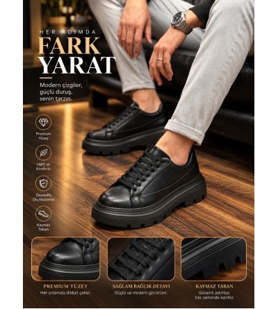 BayTuluk BT-X24 Siyah Vegan Deri Siyah Yüksek Taban Erkek Günlük Spor Ayakkabı BayTuluk BT-X24 Siyah Vegan Deri Siyah Yüksek Taban Erkek Günlük Spor Ayakkabı