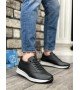 BA0325 İçi Dışı Hakiki Deri Gizli Bağcık Rahat Taban Siyah Sneakers Casual Erkek Ayakkabı