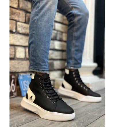 BA0155 Bağcıklı Erkek Yüksek Taban Siyah Beyaz Siyah Taban Spor Bot BA0155 Bağcıklı Erkek Yüksek Taban Siyah Beyaz Siyah Taban Spor Bot