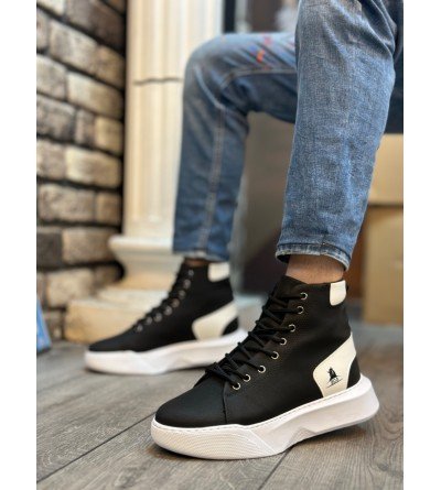 BA0155 Bağcıklı Erkek Yüksek Taban Siyah Beyaz Siyah Taban Spor Bot BA0155 Bağcıklı Erkek Yüksek Taban Siyah Beyaz Siyah Taban Spor Bot