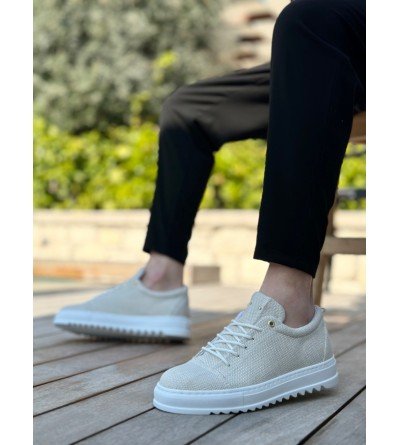 BA0152 Bağcıklı Yüksek Taban Krem Keten Erkek Ayakkabı BA0152 Bağcıklı Yüksek Taban Krem Keten Erkek Ayakkabı