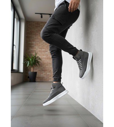 BA0321 Gizli Bağcıklı Erkek Füme Beyaz Taban Spor Bot