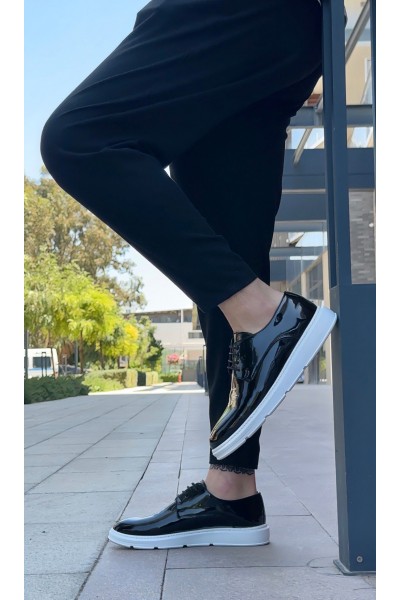 BA0003 Bağcıklı Klasik Siyah Rugan Yüksek Taban Casual Erkek Ayakkabı BA0003 Bağcıklı Klasik Siyah Rugan Yüksek Taban Casual Erkek Ayakkabı