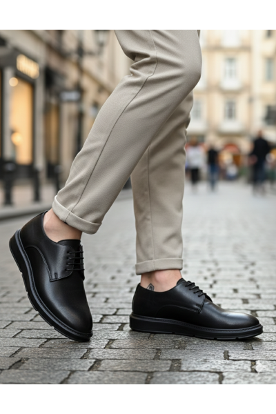 BA0003 Bağcıklı Klasik Siyah Yüksek Siyah Taban Casual Erkek Ayakkabı BA0003 Bağcıklı Klasik Siyah Yüksek Siyah Taban Casual Erkek Ayakkabı