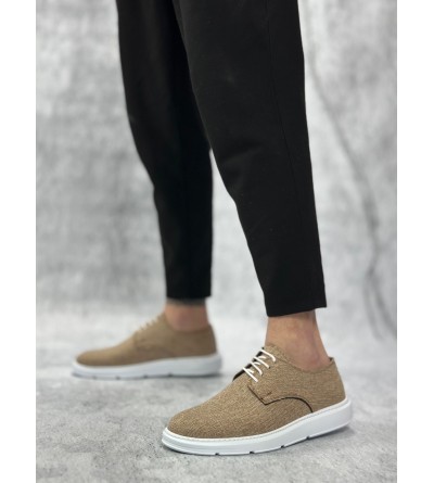 BA0003 Bağcıklı Klasik Spor Keten Hardal Beyaz Taban Casual Erkek Ayakkabı