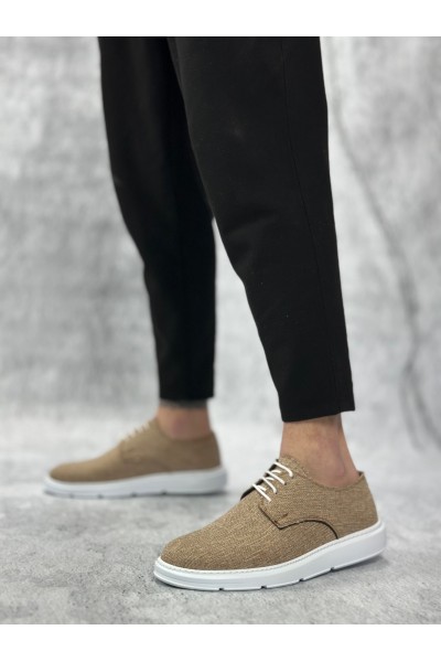BA0003 Bağcıklı Klasik Spor Keten Hardal Beyaz Taban Casual Erkek Ayakkabı