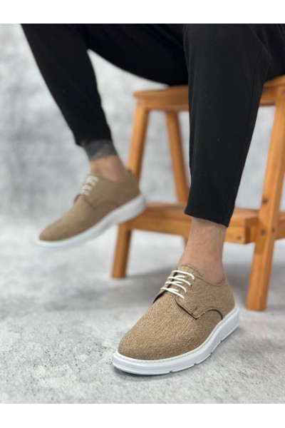 BA0003 Bağcıklı Klasik Spor Keten Hardal Beyaz Taban Casual Erkek Ayakkabı