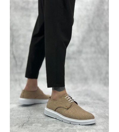 BA0003 Bağcıklı Klasik Spor Keten Hardal Beyaz Taban Casual Erkek Ayakkabı