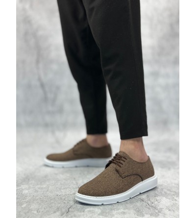 BA0003 Bağcıklı Klasik Spor Keten Kahverengi Beyaz Taban Casual Erkek Ayakkabı
