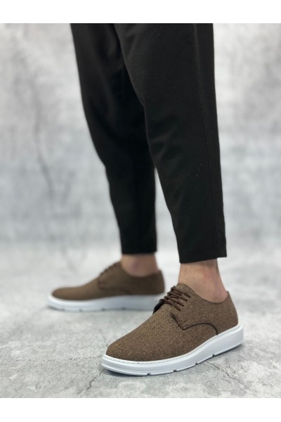 BA0003 Bağcıklı Klasik Spor Keten Kahverengi Beyaz Taban Casual Erkek Ayakkabı