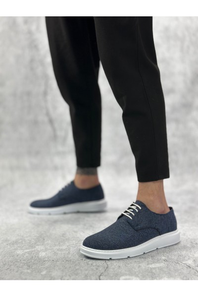 BA0003 Bağcıklı Klasik Spor Keten Lacivert  Beyaz Taban Casual Erkek Ayakkabı