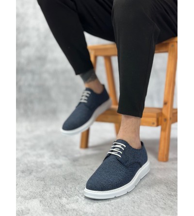 BA0003 Bağcıklı Klasik Spor Keten Lacivert  Beyaz Taban Casual Erkek Ayakkabı