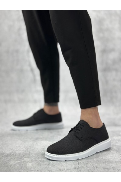 BA0003 Bağcıklı Klasik Spor Keten Siyah Beyaz Taban Casual Erkek Ayakkabı