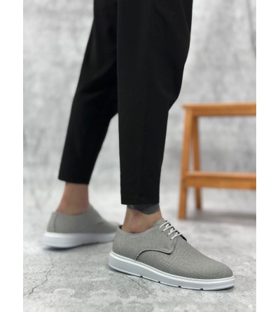 BA0003 Bağcıklı Klasik Spor Koyu Gri Renk Keten Yüksek Taban Casual Erkek Ayakkabı