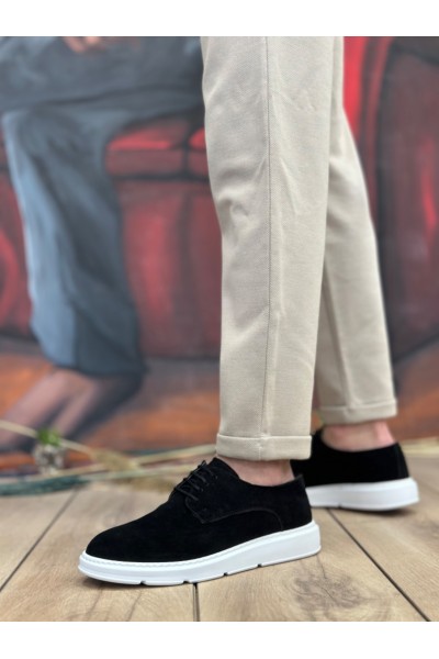 BA0003 Bağcıklı Klasik Spor Süet Siyah Beyaz Yüksek Taban Casual Erkek Ayakkabı