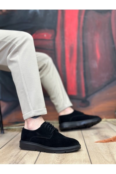 BA0003 Bağcıklı Süet Klasik Siyah Yüksek Taban Casual Erkek Ayakkabı